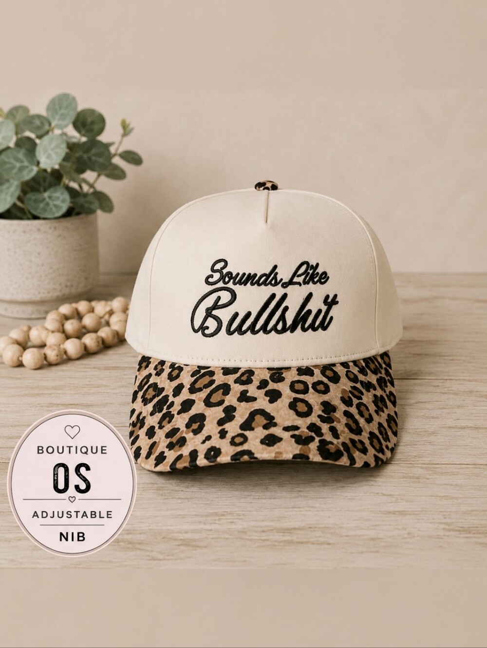 Boutique "Sounds Like Bullsh*t" Leopard Baseball Hat | Adjustable OS NIB